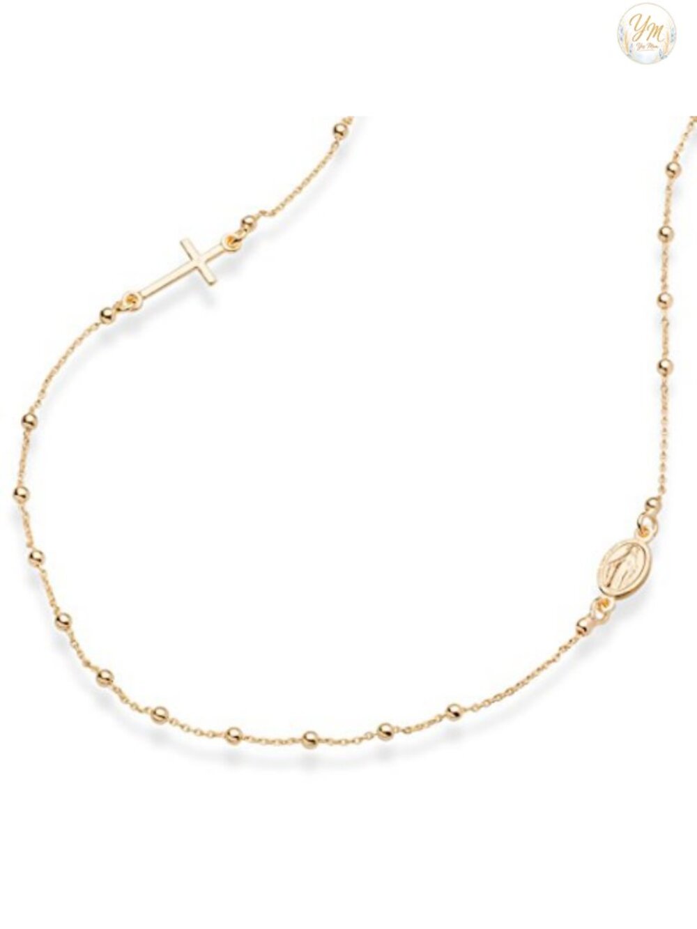 18K Gold Plated 925 Sterling Silver Italian Rosary Beaded Cross Necklace